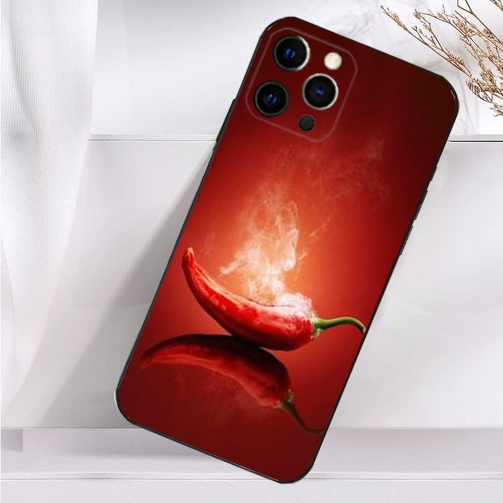 Pattern Red Chilli Pepper Phone Case For iPhone 16,15,14,13,12,11 Plus,Pro Max,XS,X,XR,SE,Mini,8,7 Soft Silicone Black Cover