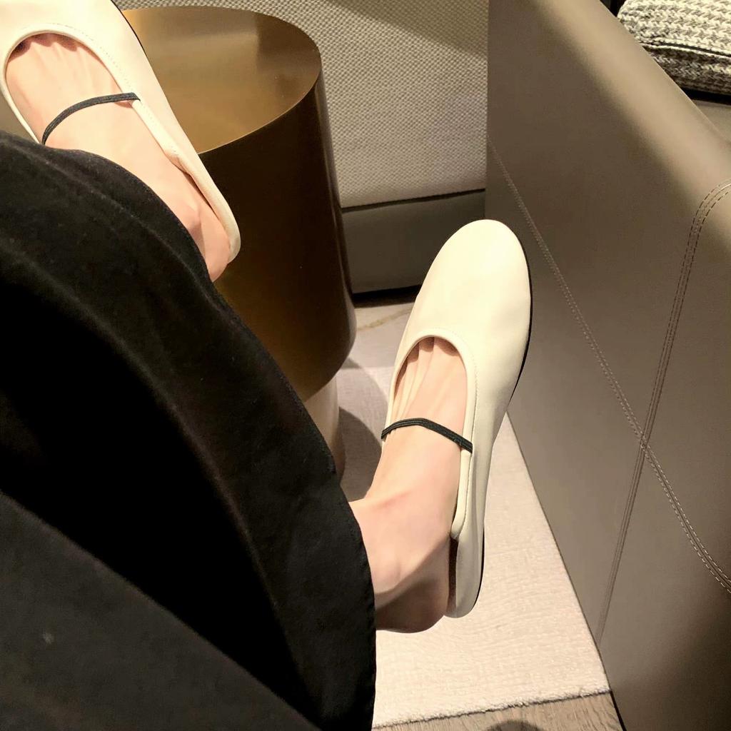 Soft summer new round head one-word flat-soled small leather shoes women's leather comfortable soft-soled single shoes