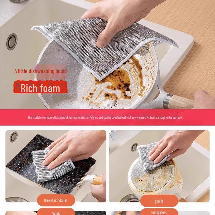 Steel Wire Non-Stick Dishwashing Cloth - Double-Sided Metal Wool Cleaning Rag
