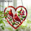 Acrylic Heart-Shaped Cardinal Birds Christmas Suncatcher Stained Glass Effect Window Hanging Ornament Bird Lover Holiday Gifts