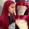 Front Lace Long Straight Hair Wig Burgundy Middle Part Daily African Full