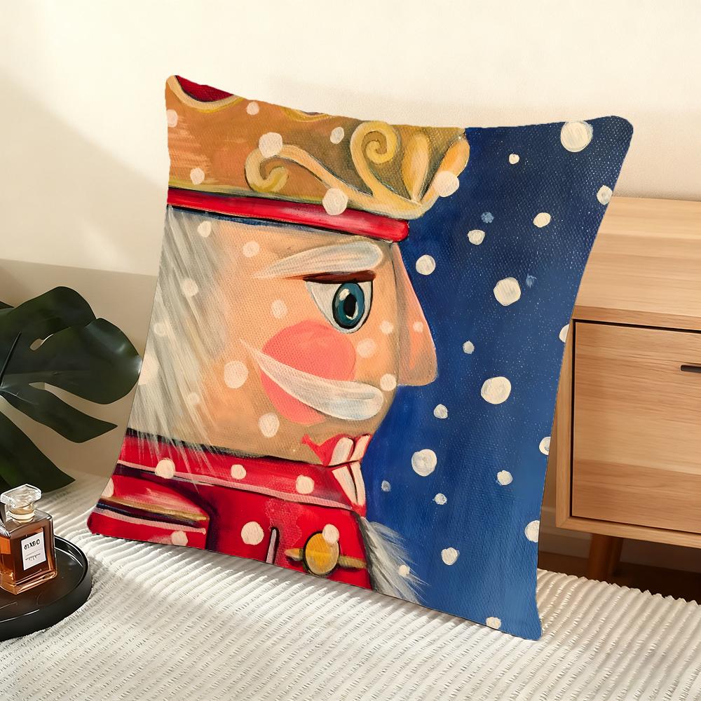 Nutcracker Cartoon Cushion Cover Silky Short Plush Home Sofa Cushion Cover - Invisible Zipper Home Decoration