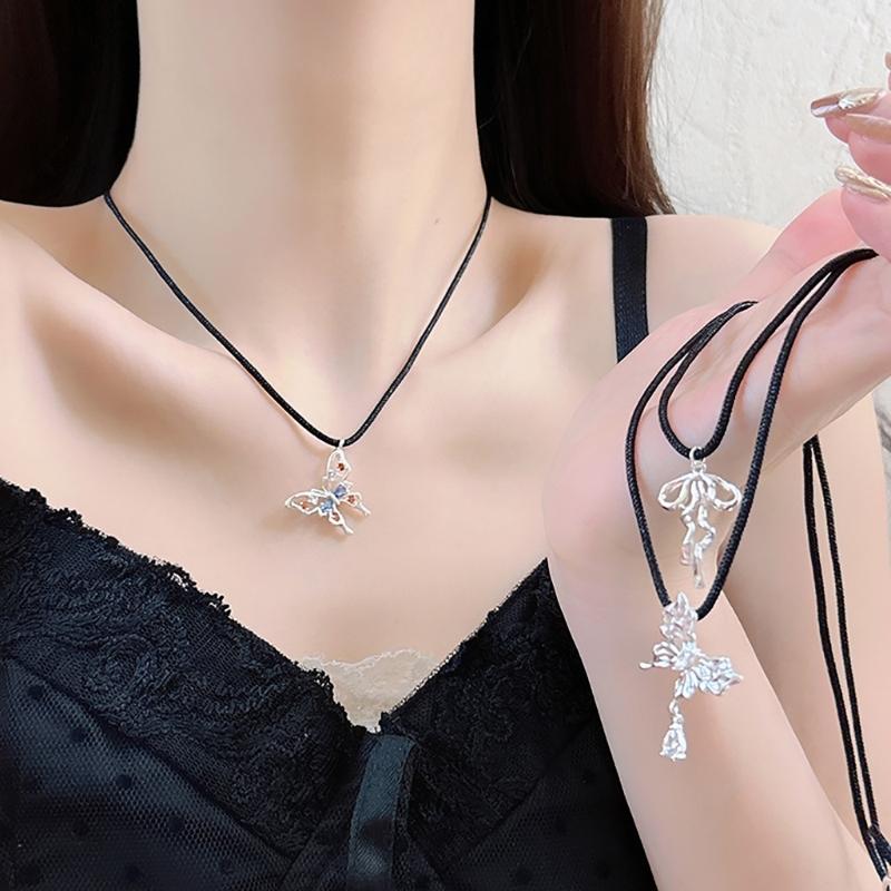 Sophisticated Alloy Butterfly Necklace Stylish Pull String Neckchain Adjustable Rope Chain Choker Stylish Clavicle Chain