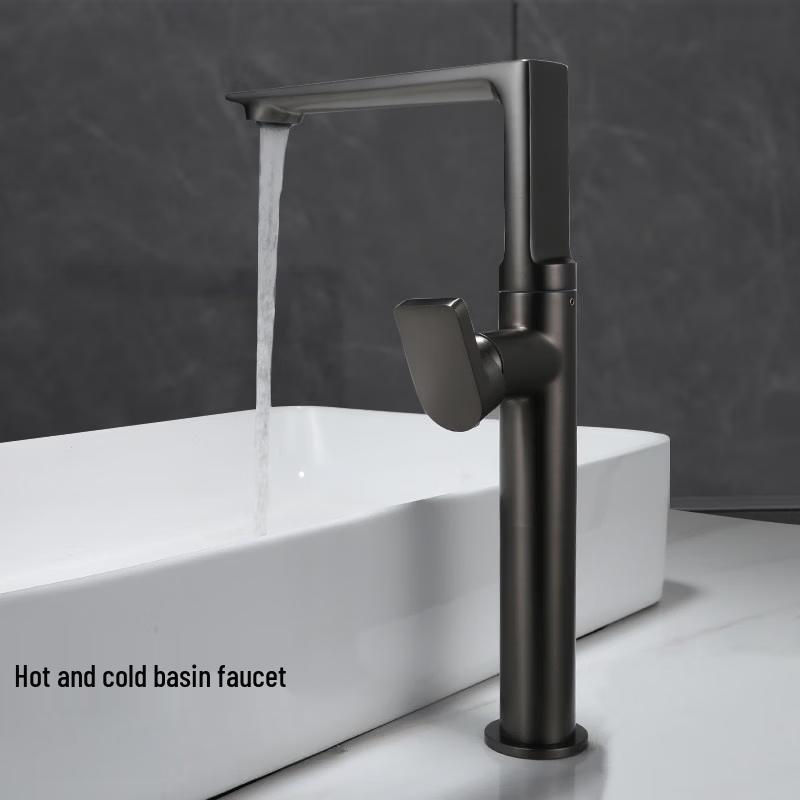 TLXT Gun Gray Tall Rotating Hot & Cold Bathroom Faucet