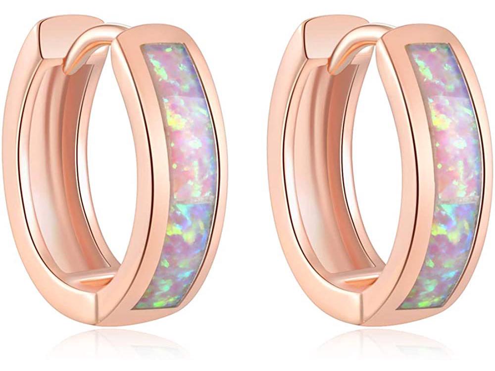 White Gold-Plated Small Opal Hoop Earrings