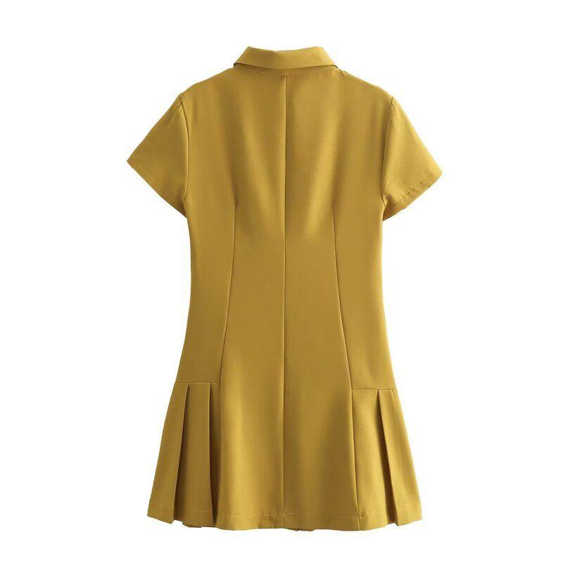 Fashion Style 2024 Summer New Arrival Women's Wide Pleated Black Dress Shirt Style Mini Dress 2674870