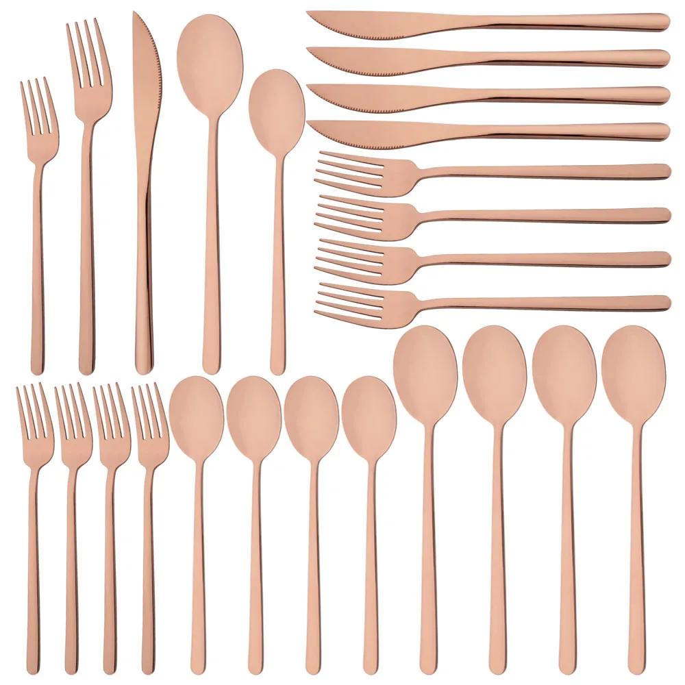 20Pcs/Set Black Cutlery Set Stainless Steel Gold Tableware Knife Dessert Fork Spoon Dinnerware Set Kitchen Flatware Silverware