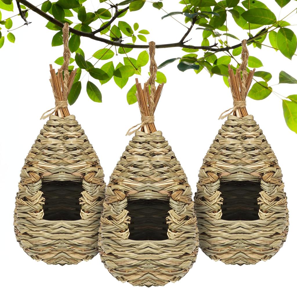 Gute Hummingbird Houses for Outside Hanging,Hand Woven Bird Nest, Large Wren Finch Bird House for Garden Window Outdoor Home Decoration