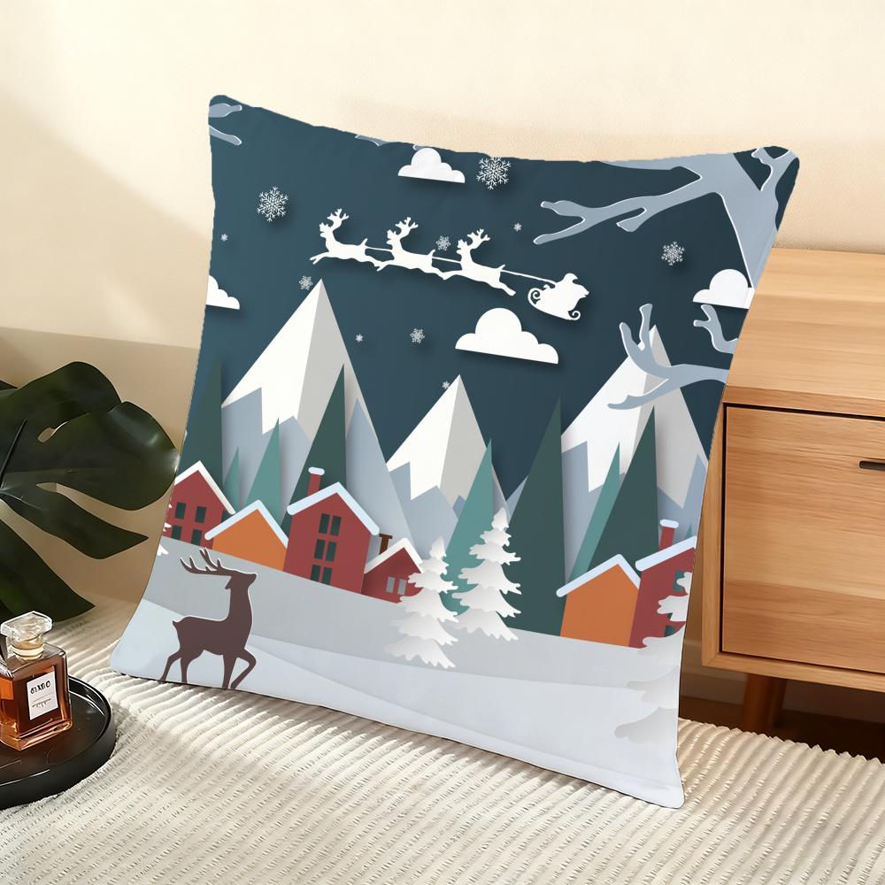 Blue And White Moose Cushion Cover Silky Short Plush Home Sofa Cushion Cover - Invisible Zipper Home Decoration