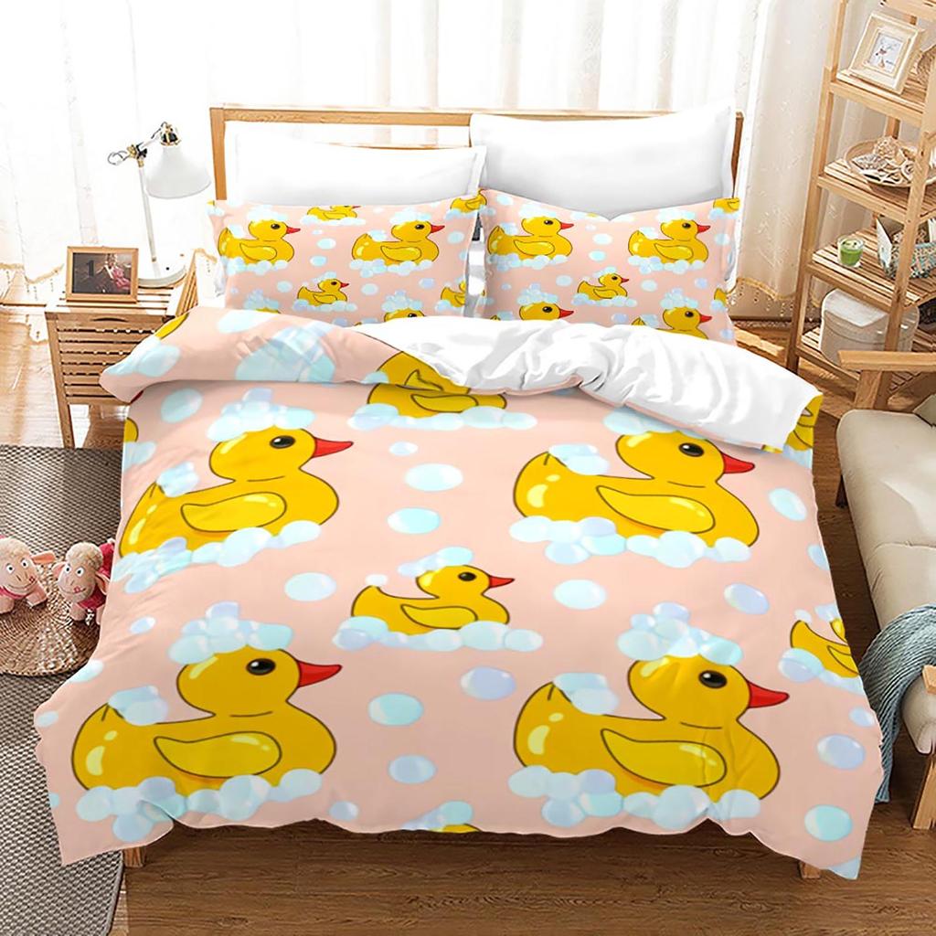 Comforter Yellow Duck Bedding Set Single Twin Full Queen King Size Little Duck Bed Set Aldult Kid Bedroom Duvet Sets 3D Print 011