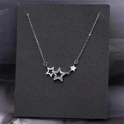 Colar com pingente de estrela dupla, corrente de clavícula de estrela simples, colar elegante e moderno, joias para mulheres, presente de aniversário de fada
