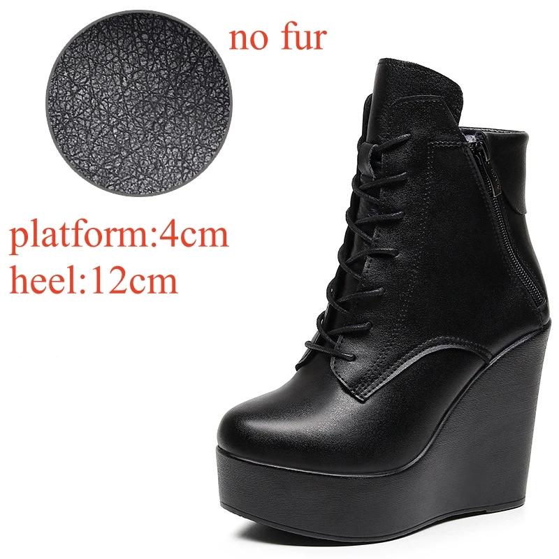 10cm 12cm Small Size 33-43 Fashion Platform Wedges Shoes Women Boots Leather 2025 High Heels Motorcycle Ankle Boots Office Mom