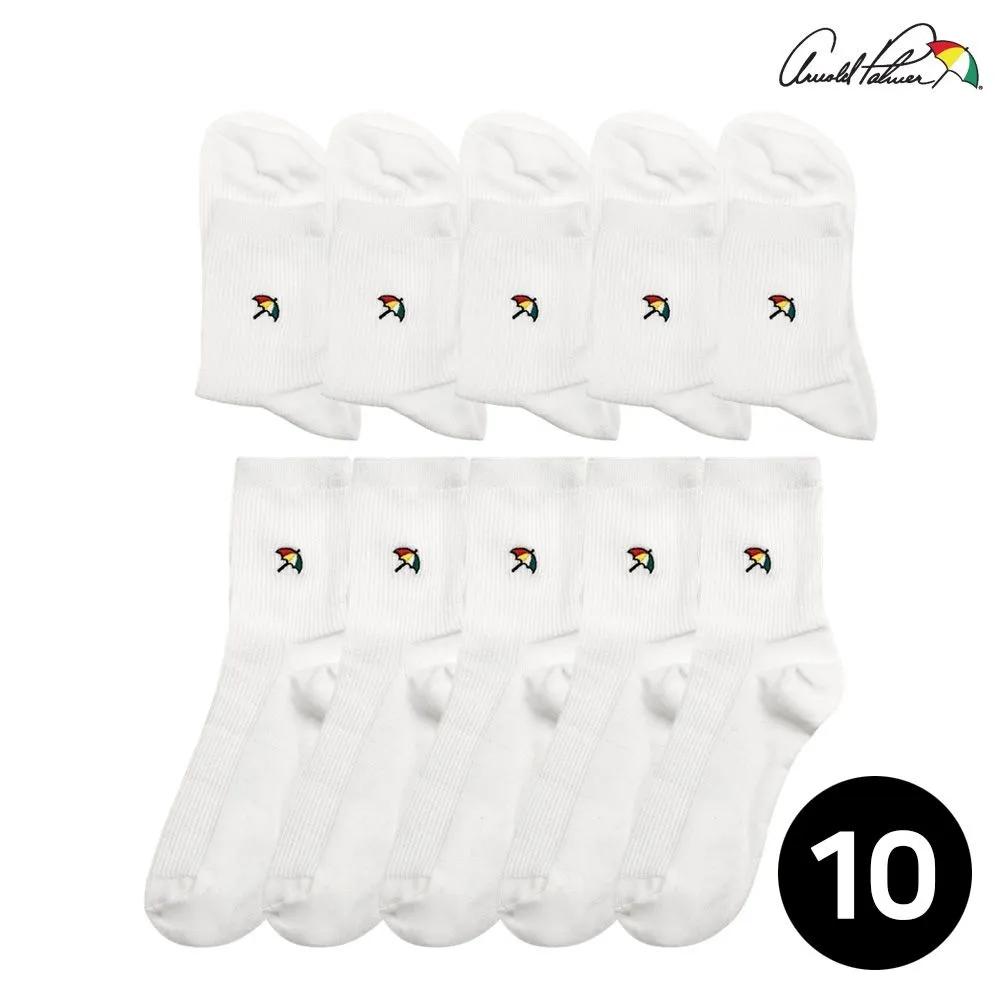 Arnold Palmer Women's Mid-Length White Ribbed Socks 10 Pairs Comfortable Ankle Fashion Socks Made in Korea Gift