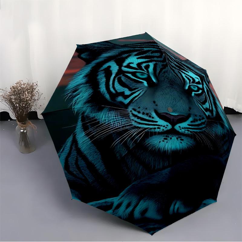 1pc Tiger, Wildlife Automatic Folding Umbrella - Compact Travel Umbrella with Auto Open/Close 8-Rib Heavy-Duty Shaft for Women/Men -l063