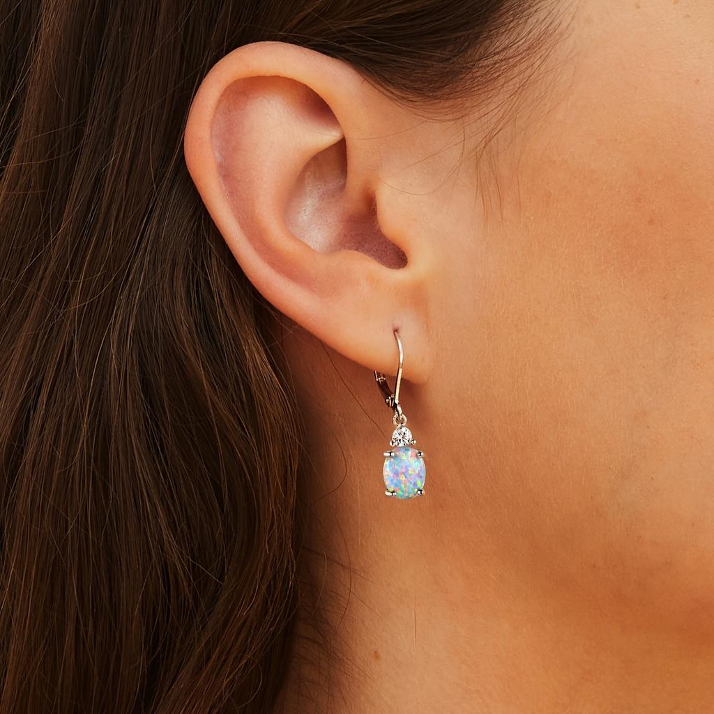 New Opal Earrings, Micro-inlaid Zirconia, Opal Opal, Opal Earrings, Copper-plated White Gold, High-quality Jewelry
