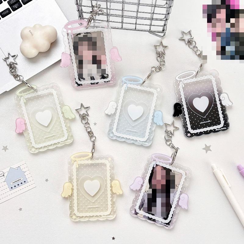 Cream Angel Wings Small Card Holder Acrylic Hard Card Holder Angel Small Card ID Card Film Card Holder