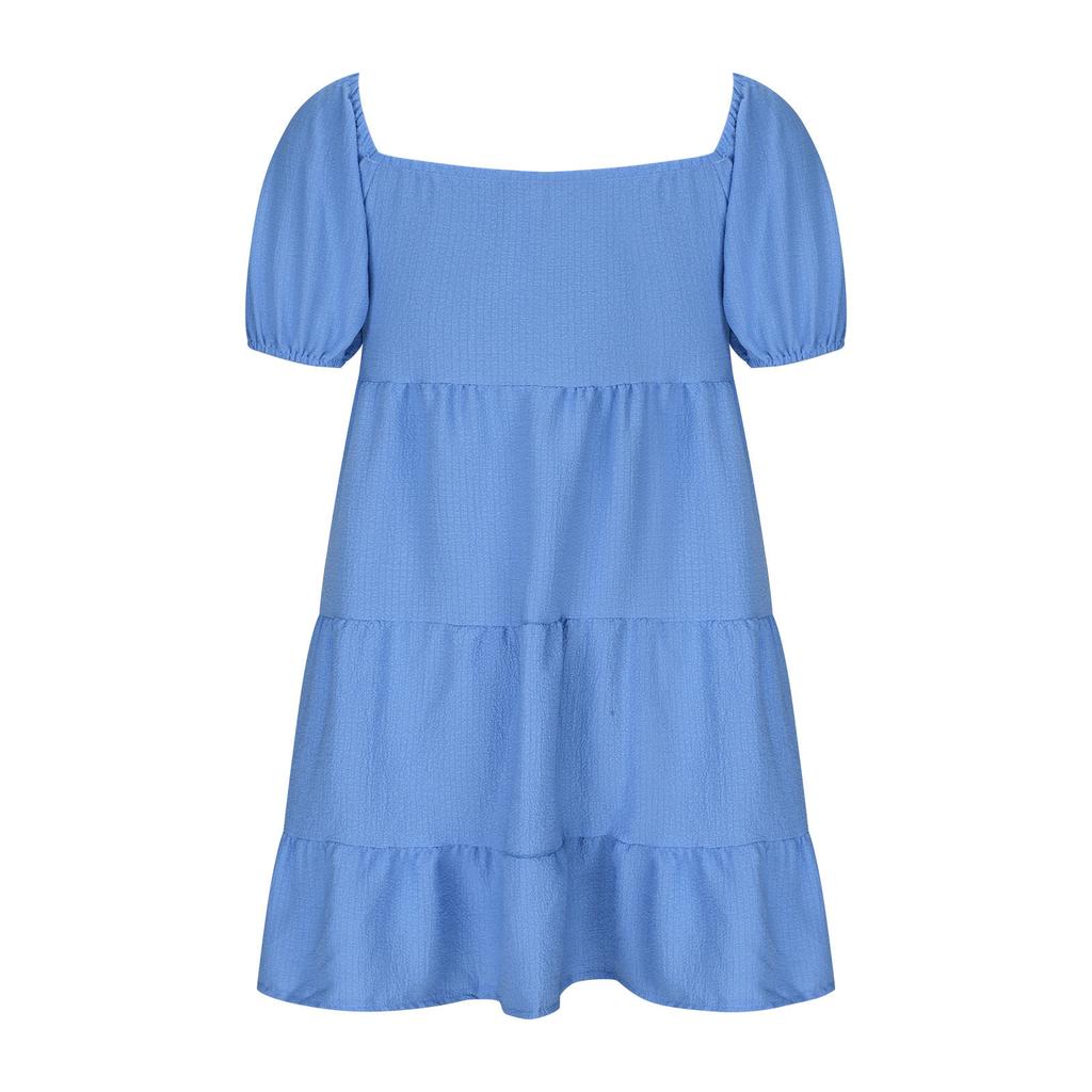 GMXIA Solid Color Print Summer Fashion Lace-up V-neck Short Sleeve Dress