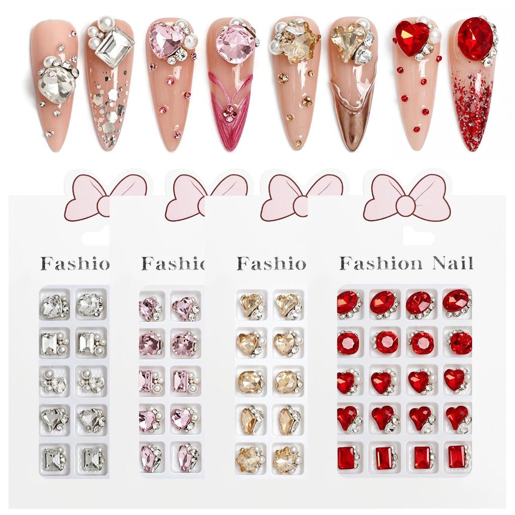 Heart and Geometric Rhinestone Nail Art Decorations