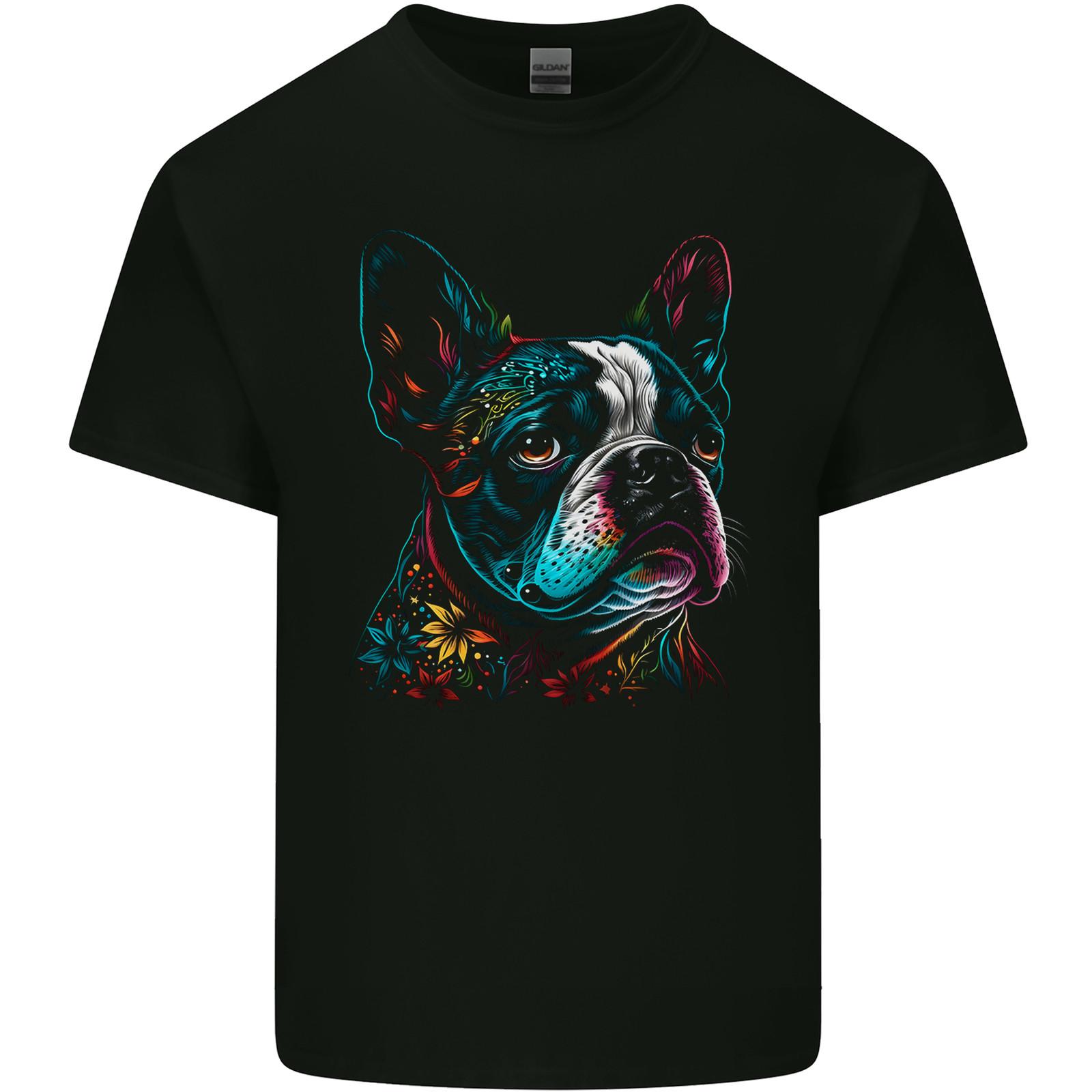 A Colourful Boston Terrier Dog Mens Light Cotton T-Shirt Mens Womens Tees Top S