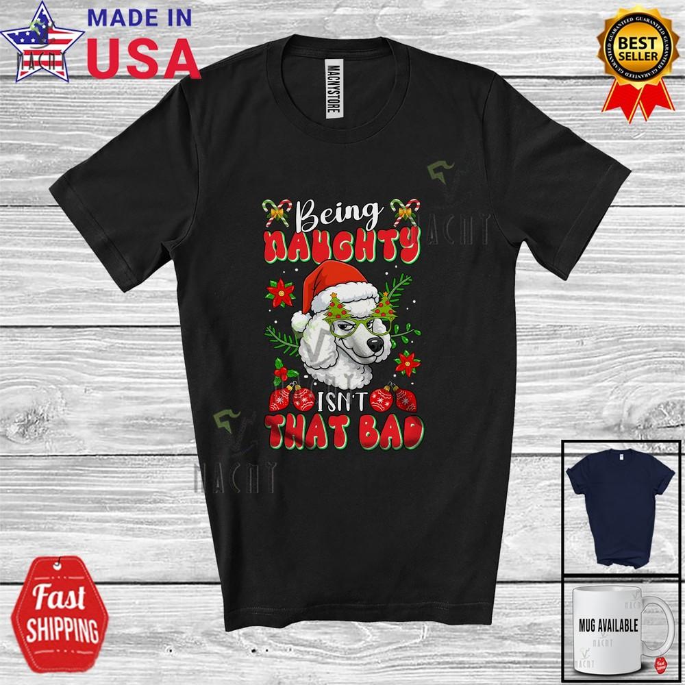 

Naughty Isn t That Bad Christmas Santa Poodle Face Glasses Family T-Shirt 4XL