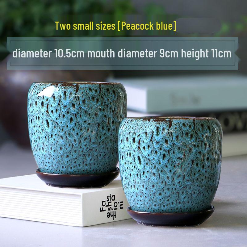Breathable Ceramic Flower Pot with Tray for Gardenia and Succulents, Chinese Style, Large and Durable for Balcony Use.