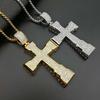 Hip Hop Rhinestones Paved Bling Iced Out Gold Color Stainless Steel Big Cross Pendants Necklace for Men Rapper Jewelry Gift