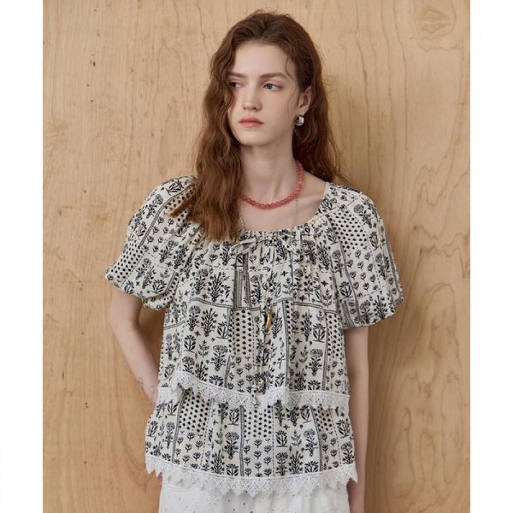 

Maxza Flower Shirring Tiered Lace Puff Sleeve Blouse Ze07qb005na white/FREE