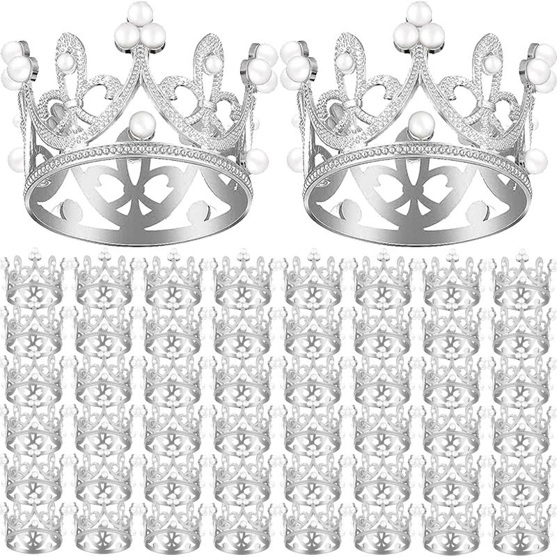 

50/1 шт. Мини-корона для украшения торта, принцесса, топпер, жемчужная тиара, детское украшение для волос для свадьбы, дня рождения, украшения торта 1PC серебряный