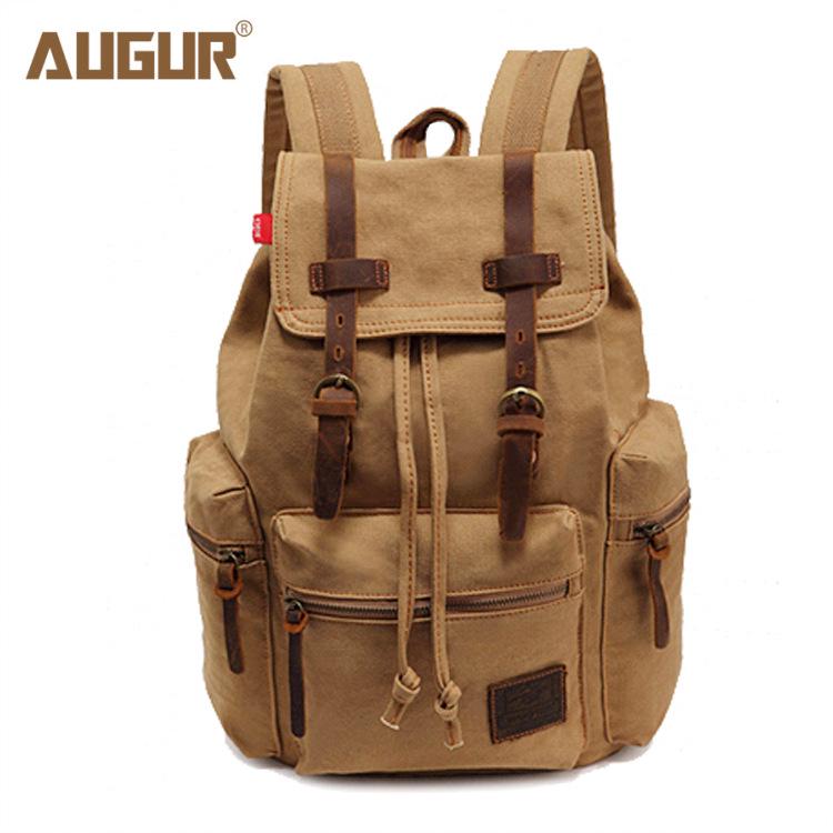 AUGUR Vintage Canvas Backpack for Men – Dual-Shoulder Laptop & School Bag