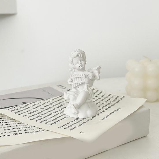 2 Pcs Mini Cupid Figurine Small Resin Cherubs Playing Musical Instrument