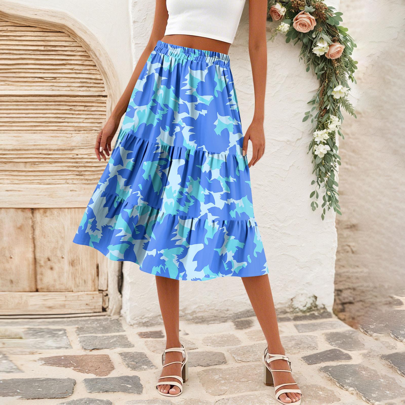 

Женская повседневная юбка А-силуэта с высокой талией, юбка в полоску с принтом в горошек и карманами L