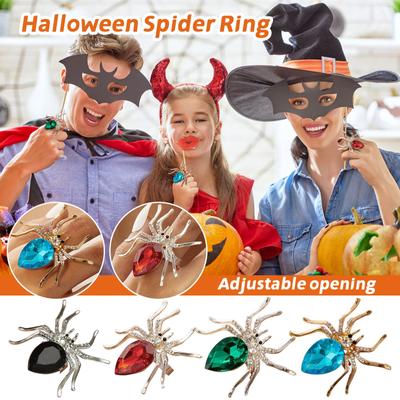Fashionable And Exaggerated Diamond Spider Ring Halloween Open Adjustable Spider Ring Ring