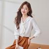 Women's Polo Collar Tie-Neck Long Sleeve Blouse