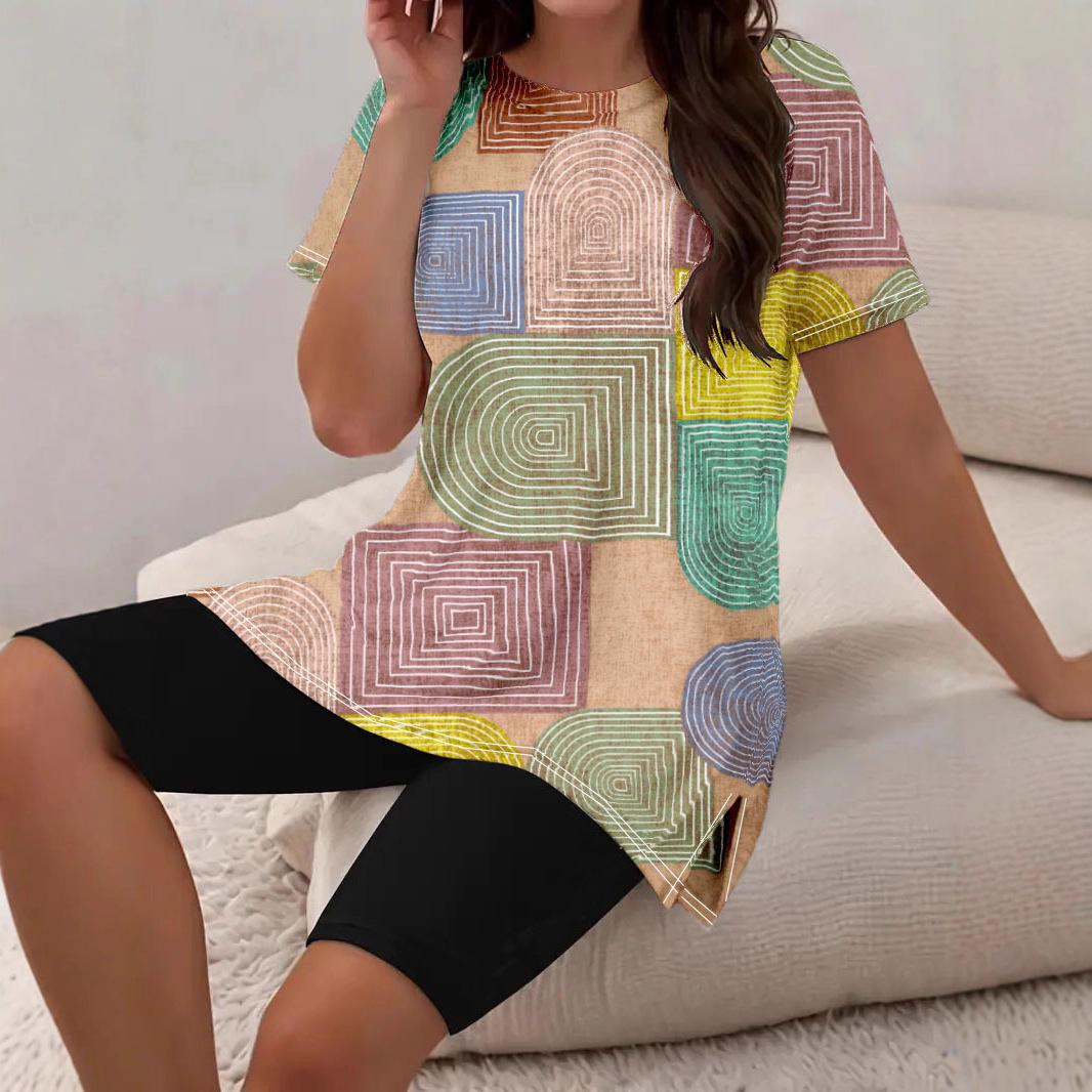 

Colorful Women s Casual Two-Piece Set: Printed Short-Sleeve Top & Shorts (2025 Edition) 4XL хакі