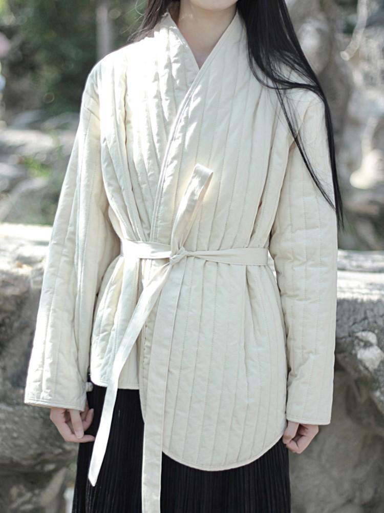 Johnature Women Chinese Style Plus Cotton Parkas Bandage Long Sleeve Winter Coats Solid Color Women Vintage Parkas