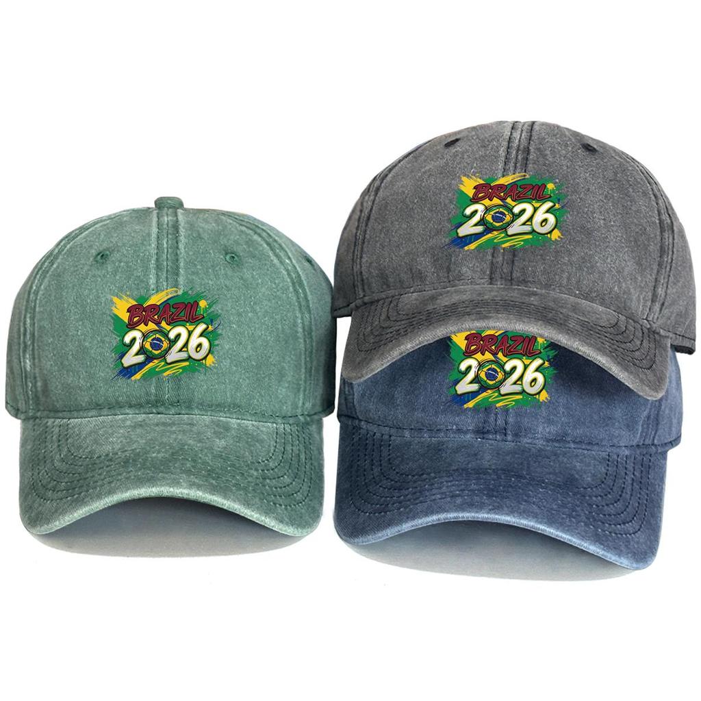 Baseball Hat With 2026 Football Soccer "BRAZIL" Flag Printed , Adjustable Sun Hat Hip Hop Non-Stretch Fabric Leisure Unisex Dad Hat