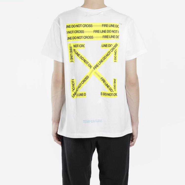 Off-White Yellow Caution Tape Arrow Short Sleeve T-Shirt Men Tops White OMAA002S181850060160