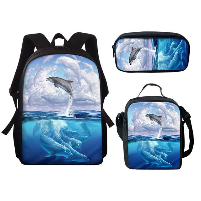 Classic Popular Funny Underwater World Whale 3D Print 3pcs/Set Pupil School Bags Laptop Daypack Backpack Lunch Bag Pencil Case