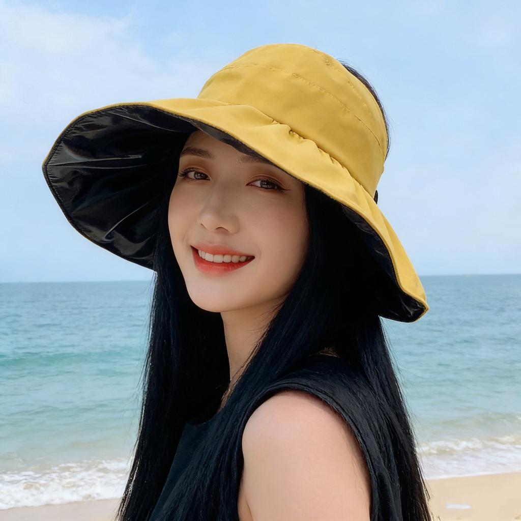Summer sun protection hat women's versatile double-sided with large brim bucket hat outdoor UV protection travel visor