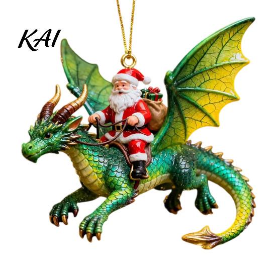 Santa Claus Riding Dragon Decor Rider Christmas Ornament, 2D Acrylic Red Tree Hanging Ornament with Flying Decorations for Home Parties Fantasy Style