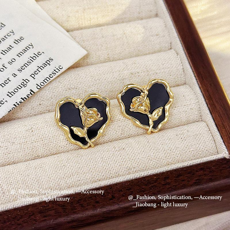 Silver Needle Fashion High-end Sense Diamond-set Black Earrings Niche Versatile Temperament Earrings Light Luxury High-quality Earrings