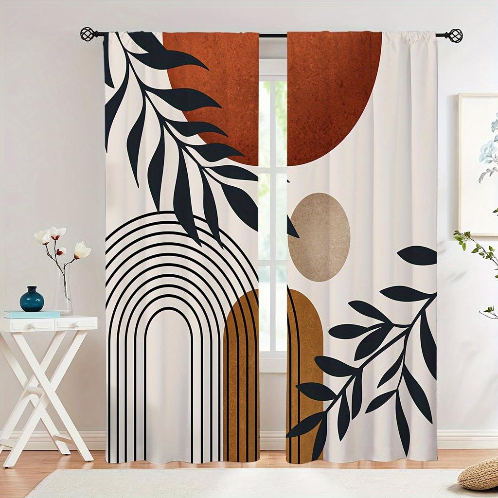 2 szt. Abstrakcyjny Geometryczny Nadruk Artystyczny Zasłony z Kieszeniami na Karnisz Drukowane Cyfrowo Zasłony do Salonu Sypialni Gabinetu Jadalni