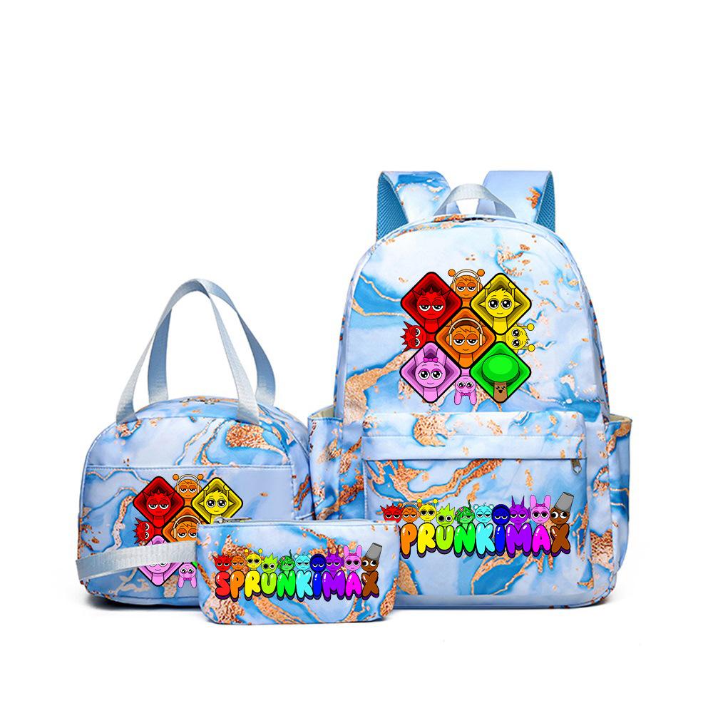 New Printed Rhythm Box Student School Bag Three-piece Casual Sprunki Backpack Crossbody Bag Pencil Bag D
