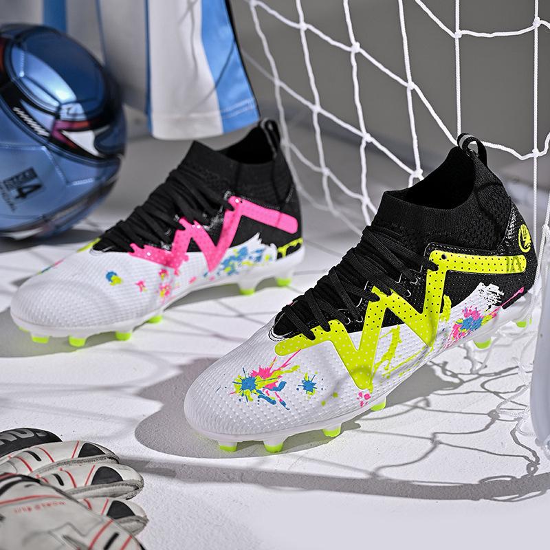 Unisex Graffiti Camouflage High-Top Football Shoes for Students - TPU Lawn Competition Trainers
