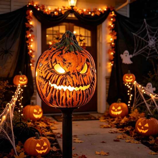 Haunted House Lighting Accessories Halloween Pumpkin Head Light Cover Mask, 3D Scary Face Lamp Nighttime Photo Booth Decor Shade for Porch Garage,