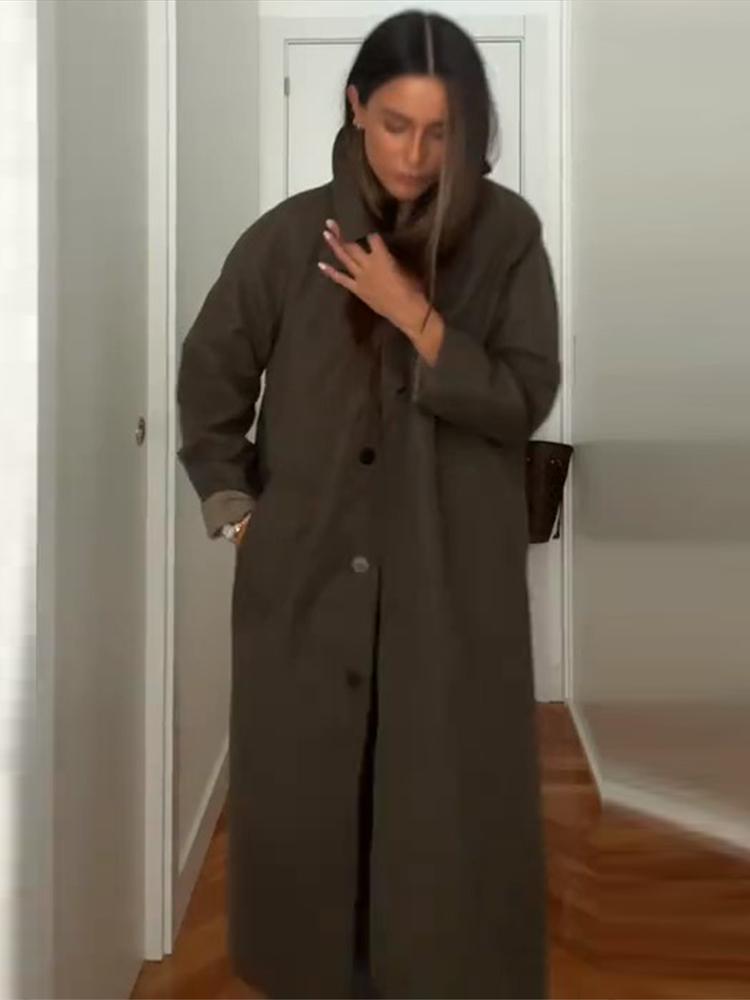 

Женское V-образное Пальто Лонг с длинными рукавами и однобортной застежкой L коричневый