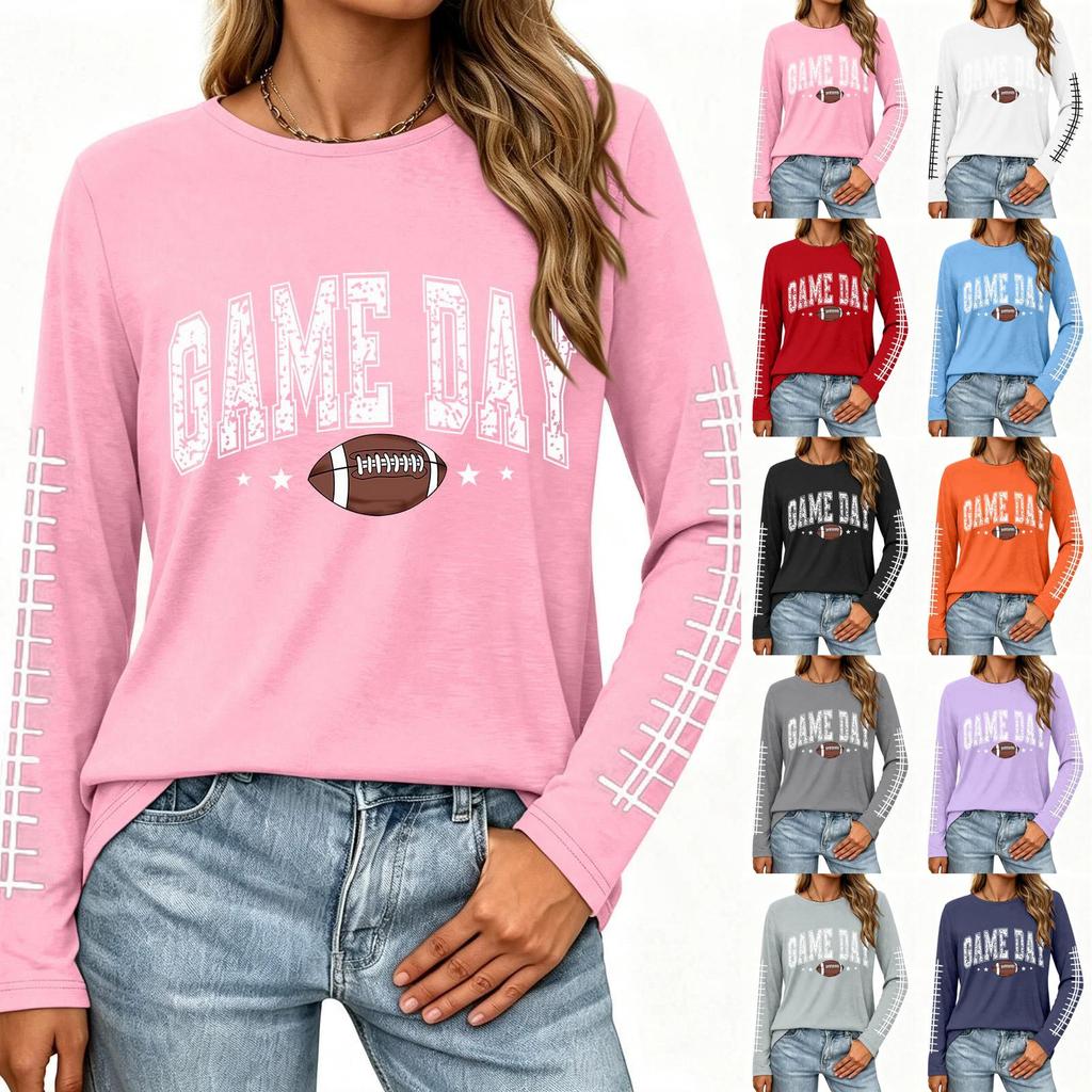 Women's Casual Long Sleeve Neck Top with Rugby Print and Side Slit for Everyday Wear
