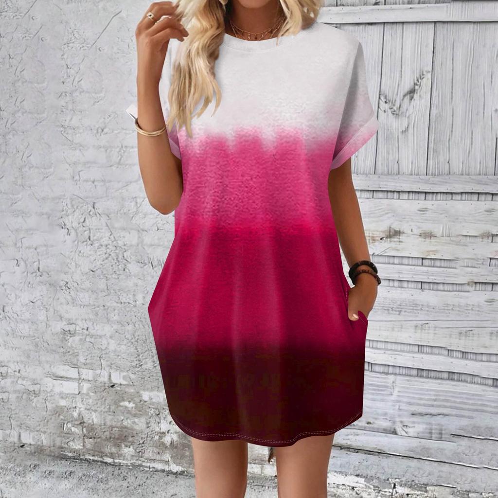 Damesmode Zomer Bedrukt Losse Korte Mouw Losvallende Middellange T-shirt Jurk