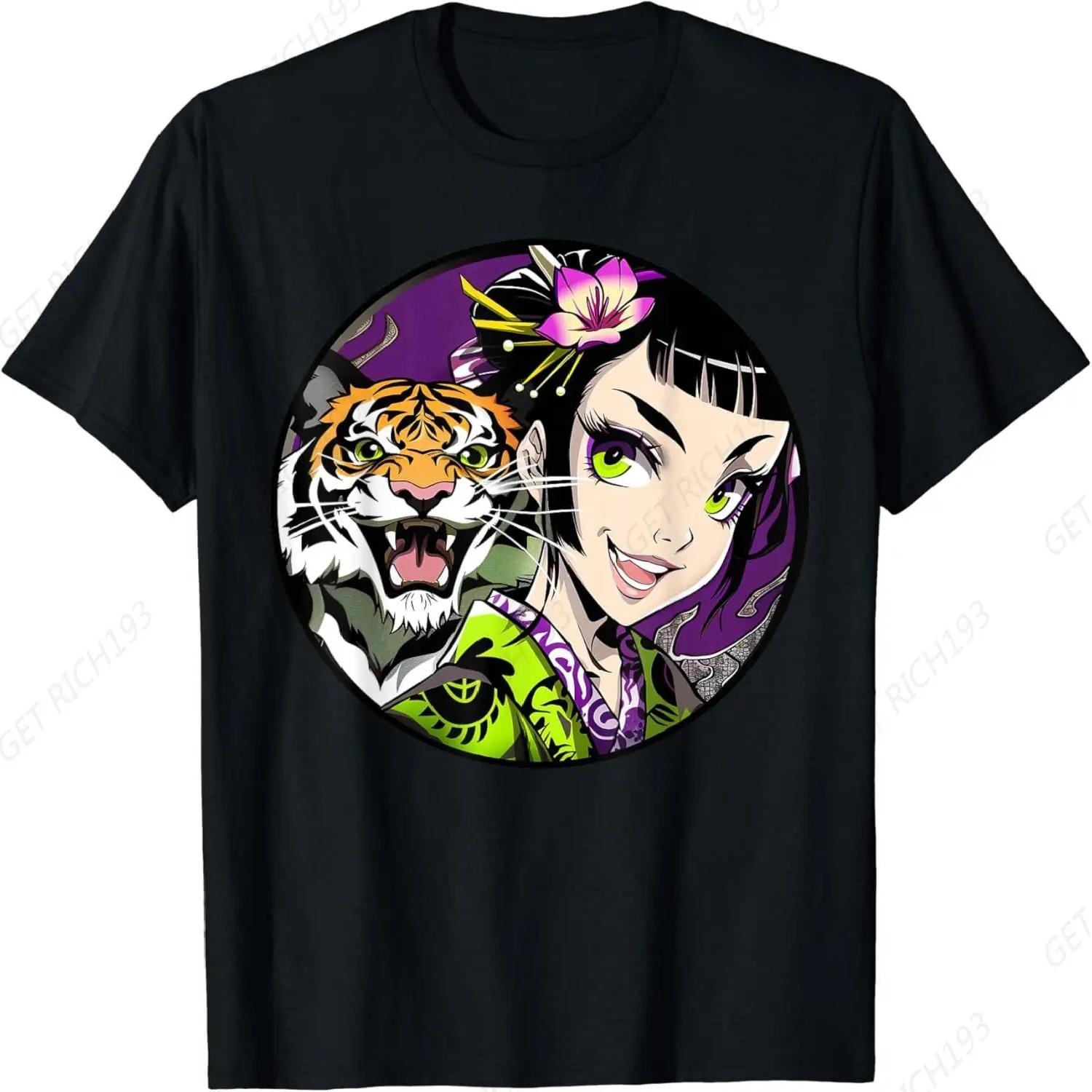 

Geisha and Tiger Print T-Shirt Inked Elegance Meets Fierce Spirit Japanese Culture Harajuku Vintage Classic Fashion Streetwear XXXXXL різнокольоровий