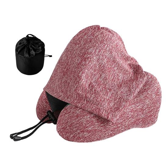 Travel Neck Pillow with Hood Memory Foam U-shaped Pillow with Adjustable Drawstring Breathable Neck Cushion for Airplane Car Long Flights Road Trips
